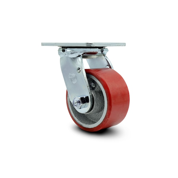4 Inch Red Poly on Cast Iron Wheel Swivel Caster with Roller Bearing SCC